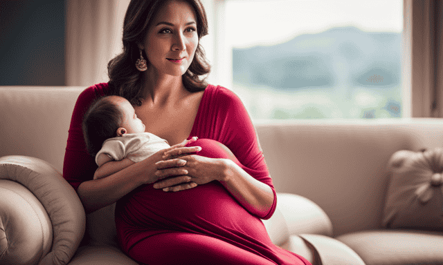 E image capturing the essence of pregnancy, showcasing a glowing mother-to-be cradling her baby bump, while holding a warm cup of chicory root tea, radiating a sense of safety and tranquility