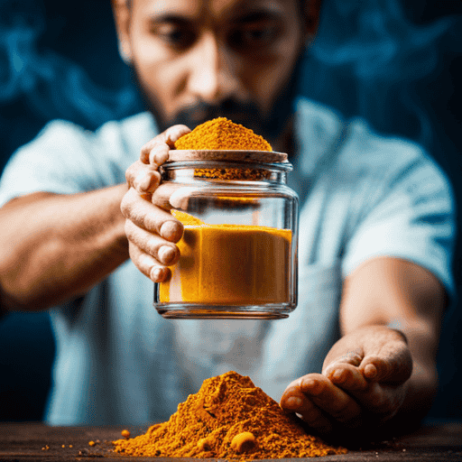 An image featuring a glass jar filled with vibrant yellow turmeric powder, surrounded by a diverse array of hands delicately holding the jar, symbolizing the topic of long-term turmeric consumption and safety