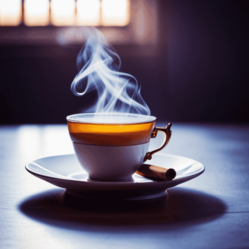 An image that showcases a vibrant teacup filled with a golden-hued liquid, swirling with finely ground turmeric