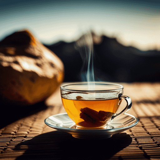 An image showcasing a kidney stone being dissolved by a warm cup of turmeric tea