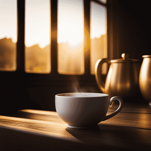 An image showcasing a serene morning scene, with two steaming mugs contrasting in color and aroma