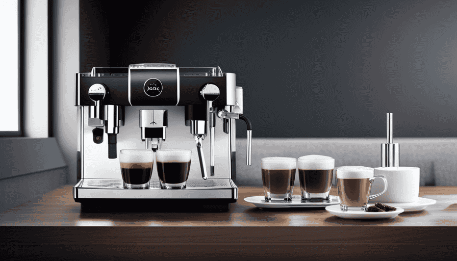 An image showcasing the sleek Jura Ena 8, a compact espresso machine with a built-in milk system