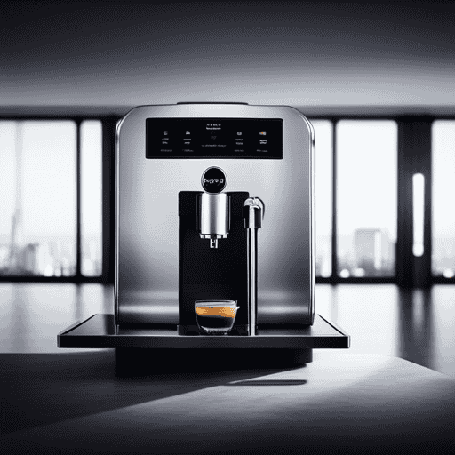An image showcasing the sleek and modern design of the Jura S8 espresso machine, with its brushed stainless steel exterior, intuitive touchscreen display, and elegant chrome accents