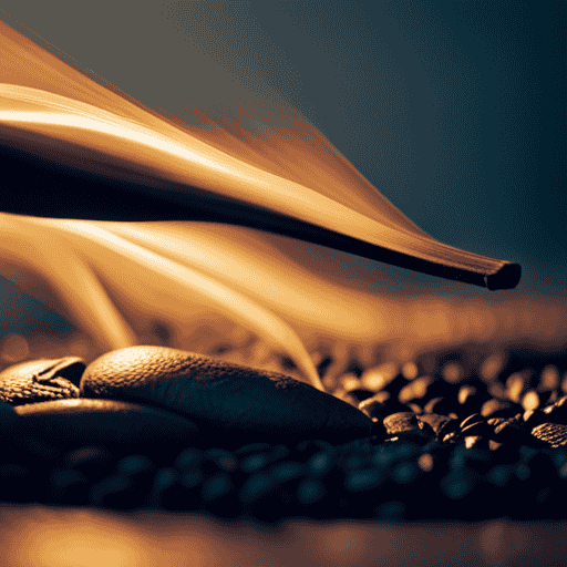 An image showcasing the intricate process of hand-roasting coffee beans in a rustic, wood-fired roaster