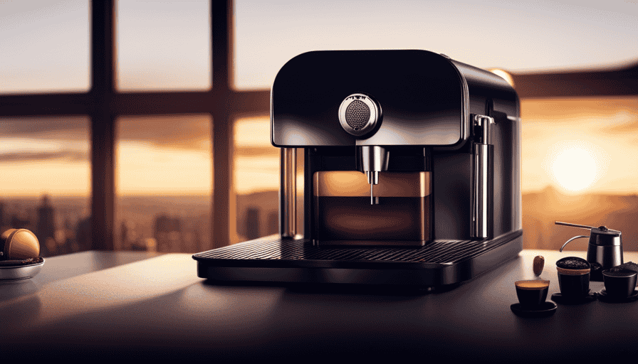 An image showcasing two sleek, modern coffee machines side by side: a Nespresso machine with its vibrant, colorful capsules, and an espresso machine with its rich, dark roasted coffee beans and a steam wand