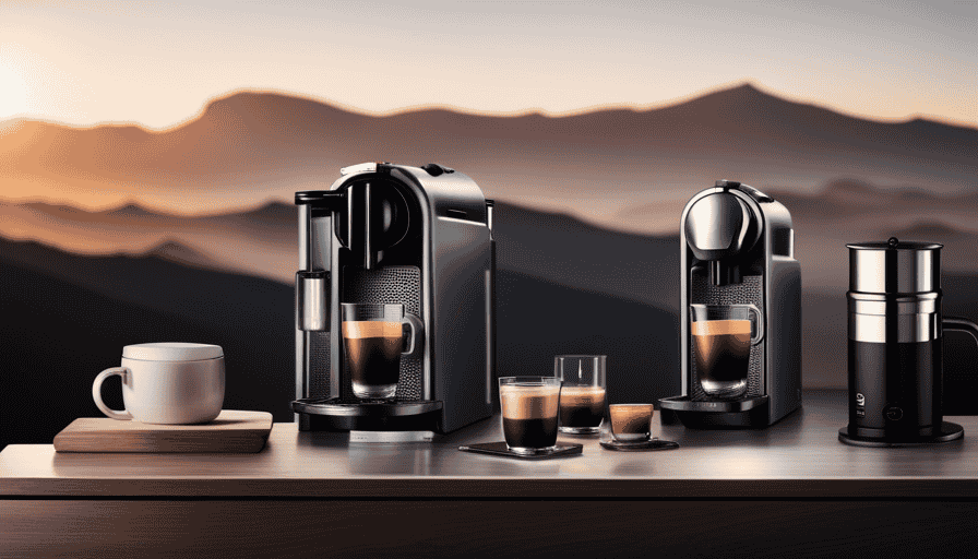 An image showcasing a sleek, modern Nespresso machine and a traditional espresso machine side by side