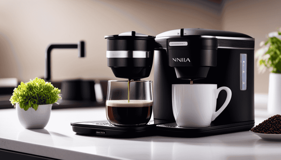 An image showcasing a sleek Ninja Coffee Maker nestled on a modern kitchen countertop