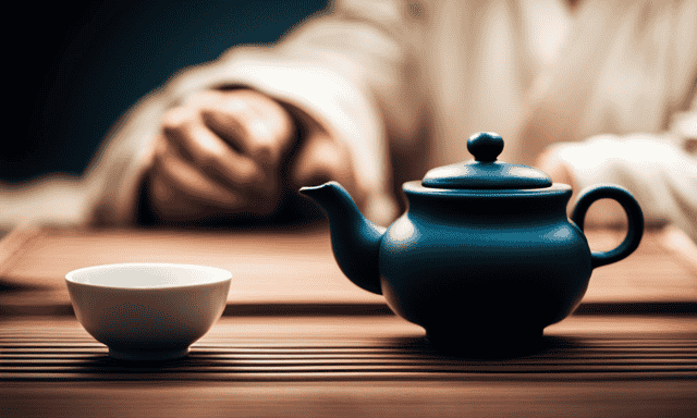 An image capturing the serene essence of a traditional tea ceremony, with a delicate porcelain teapot pouring aromatic oolong tea into a small, intricately designed cup