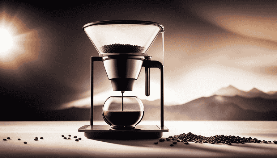 An image showcasing a pristine glass coffee maker with crystal clear water flowing into it, capturing the perfect ratio of coffee grounds to water