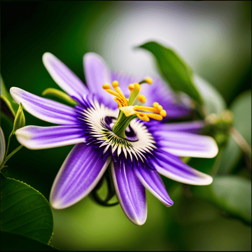 An image showcasing the delicate tendrils of a passion flower vine gently intertwined with vibrant purple blossoms, emphasizing the intricate and exotic beauty of the plant