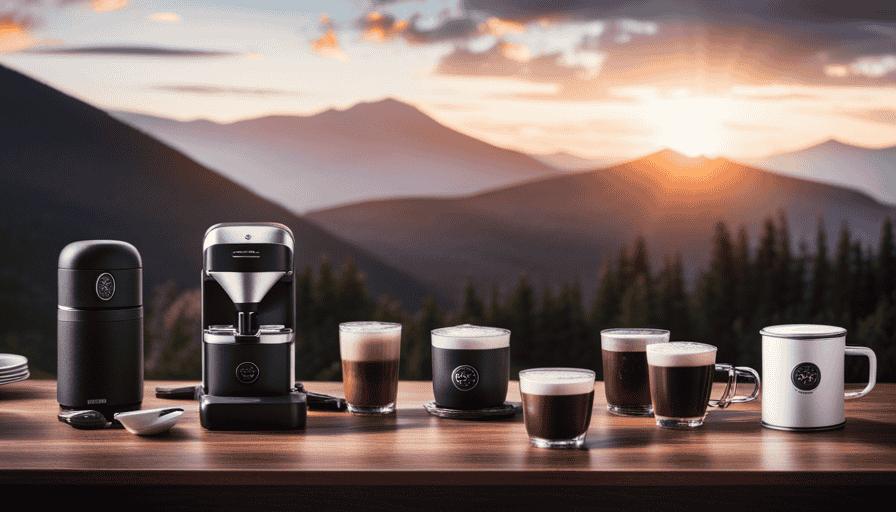 An image showcasing the sleek and compact Wacaco Minipresso GR portable espresso maker, surrounded by a variety of alternative espresso makers, highlighting their different designs and features