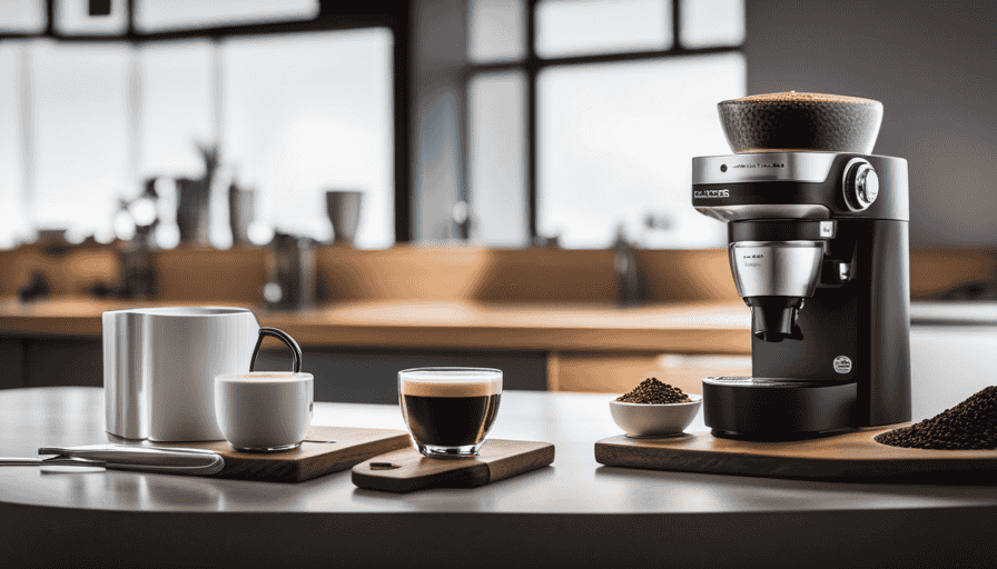 An image showcasing a sleek, stainless steel Baratza Vario coffee grinder on a countertop