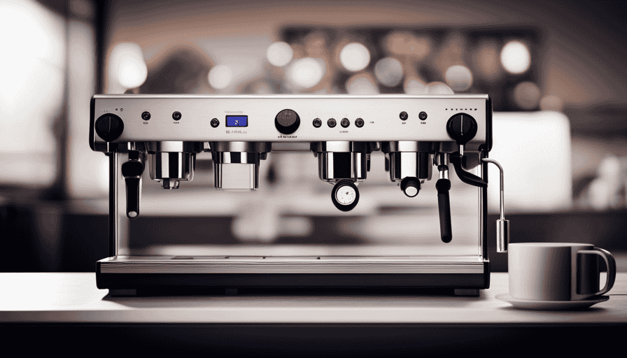 An image showcasing the Profitec Pro 500, a sleek espresso machine with a PID controller for precise temperature control, constructed from durable stainless steel, evoking an elegant modern kitchen aesthetic