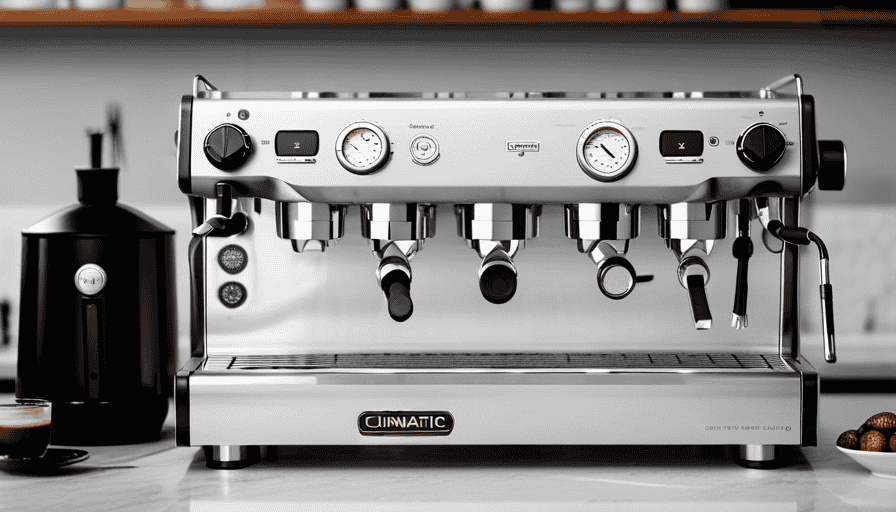 An image showcasing the Profitec Pro espresso machine: a sleek, stainless steel powerhouse brewing golden, velvety espresso with precision