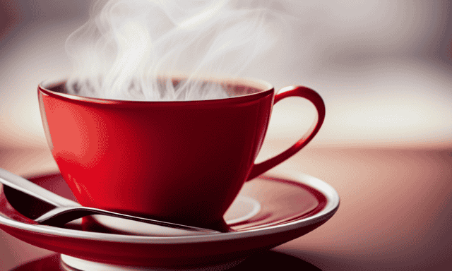 An image showcasing a vibrant red cup filled with steaming rooibos tea