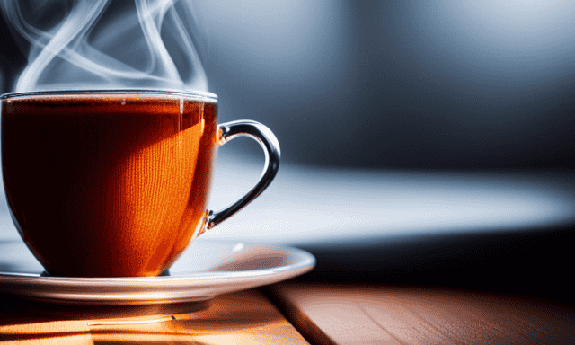 An image showcasing a steaming cup of rooibos tea, rich in amber hues, enveloped by a cozy, knitted sweater