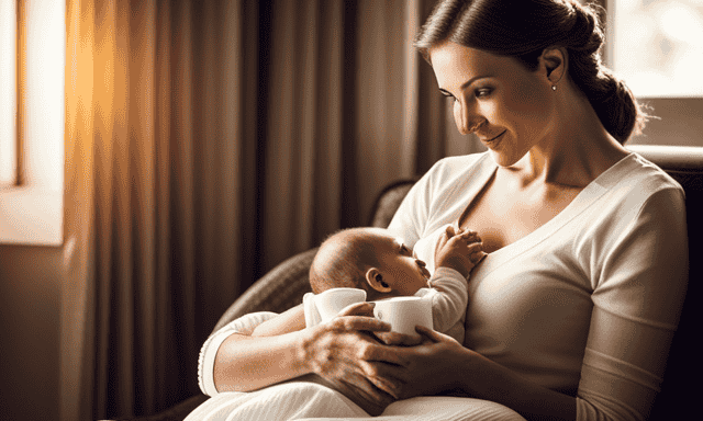 An image featuring a serene, nursing mother cradling her baby, savoring a warm cup of rooibos tea