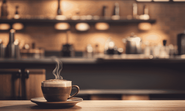 An image showcasing the warm, inviting atmosphere of a cozy café, with a rustic wooden counter adorned with jars of fragrant rooibos tea leaves, and a barista brewing a steaming cup of this South African delight