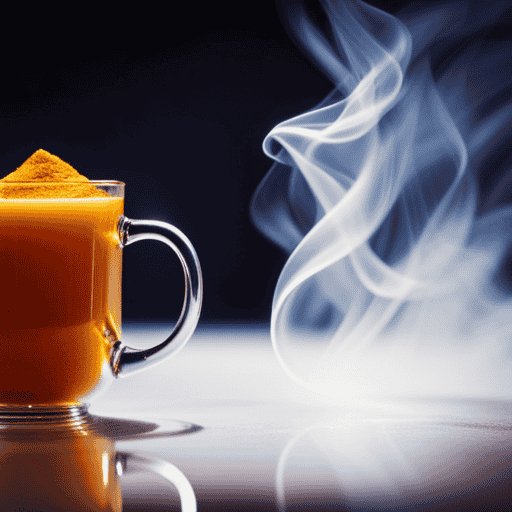 An image showcasing two contrasting glass mugs filled with vibrant turmeric tea – one steaming hot, swirling with aromatic steam, and the other ice-cold, condensation glistening on the glass