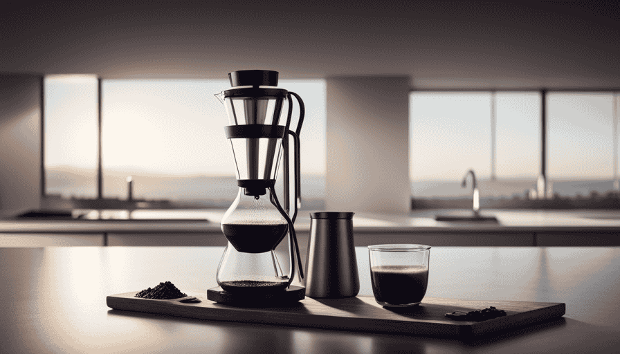 an image of Hario's sleek, minimalist Cold Brew Maker resting on a kitchen countertop