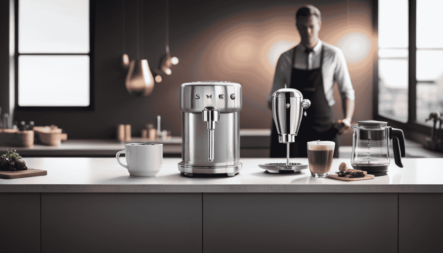 An image that showcases the sleek and modern design of the Smeg Milk Frother, with a close-up shot capturing the innovative features and stylish aesthetics that make it an essential tool for every home café