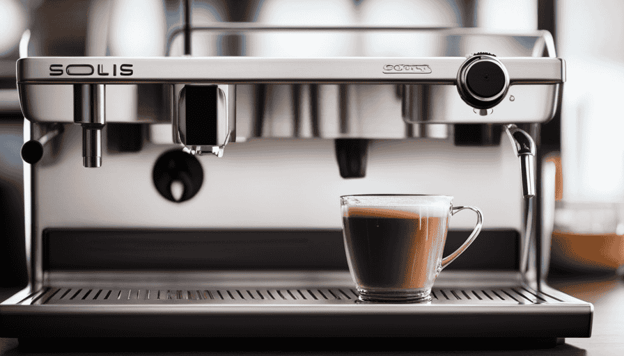 An image showcasing the Solis Barista Perfetta espresso machine, capturing its sleek stainless steel body, illuminated control panel, and precision brewing components, evoking the art of brewing a perfect cup of Swiss espresso