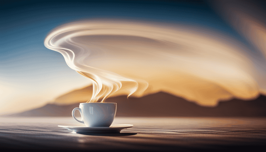 An image capturing the moment when steam rises from a freshly microwaved cup of coffee, as wisps curl and dance gracefully in the air, revealing the surprising truth behind its enhanced flavor