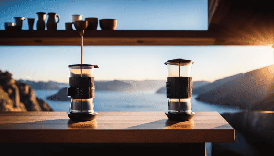 An image showcasing a compact travel coffee maker
