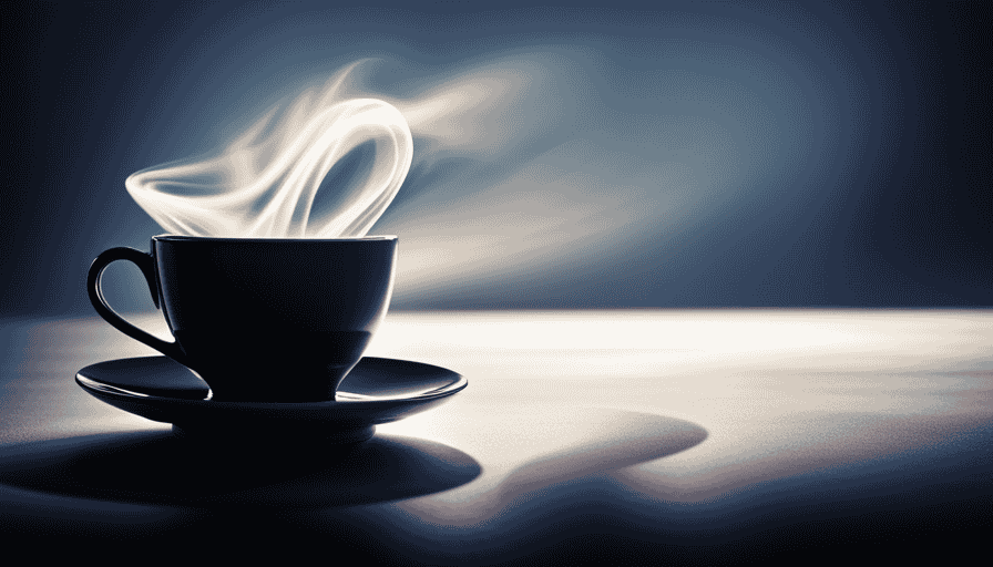 An image of a delicate porcelain cup, filled to the brim with rich, ebony black coffee