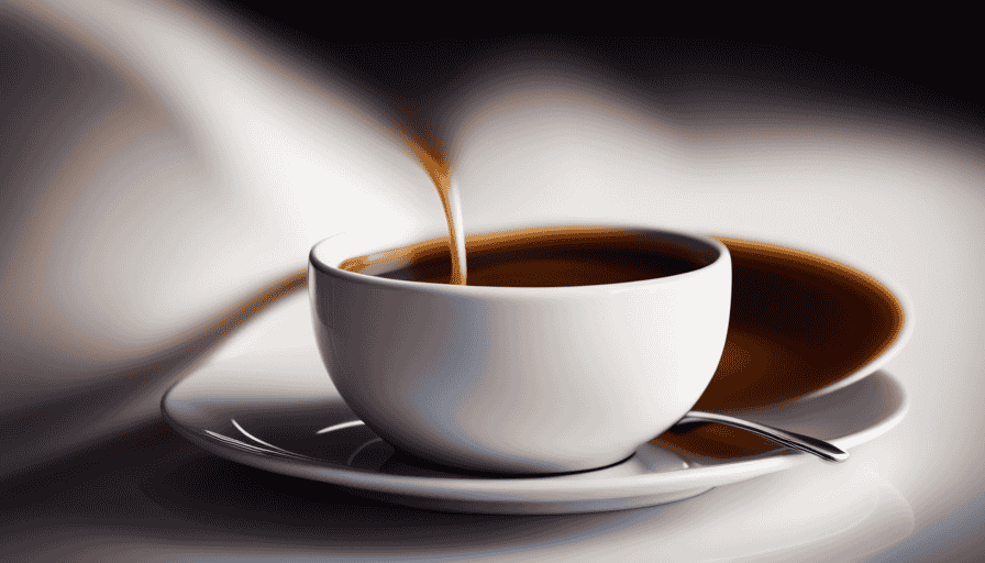 An image capturing the mesmerizing dance of a dark, velvety espresso pouring into a pristine porcelain cup