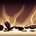An image capturing the intricate dance between flames and coffee beans as they transform from pale yellow to deep ebony, showcasing the diverse spectrum of roasts and the artistry behind coffee roasting