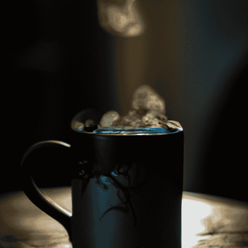 An image capturing the essence of savoring black coffee: a steaming cup held gently, dark hues swirling within, wisps of aromatic steam rising against a backdrop of a cozy café ambiance
