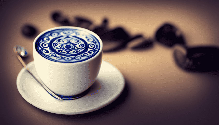 An image capturing the essence of Greek coffee culture: a small, traditional coffee cup adorned with intricate blue patterns, resting on a saucer