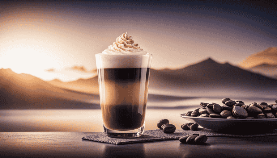 An image showcasing a tall glass filled with creamy, velvety latte macchiato