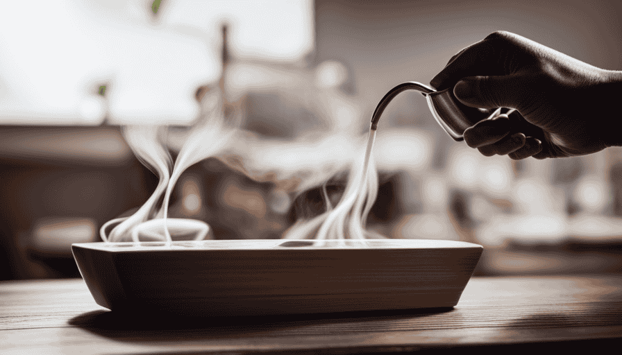 An image of a barista gracefully pouring steaming-hot coffee into a ceramic cup, with delicate swirls rising from the surface