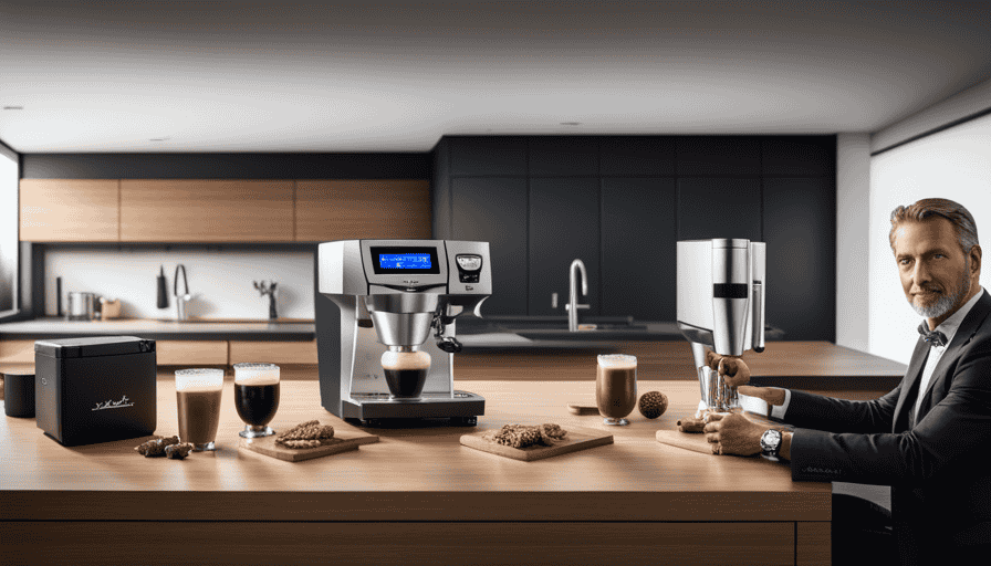 An image showcasing the sleek and minimalist design of the Baratza Virtuoso, with its stainless steel body, illuminated control panel, and precision burrs, alluding to the grinder's exceptional quality and suitability for home brewing