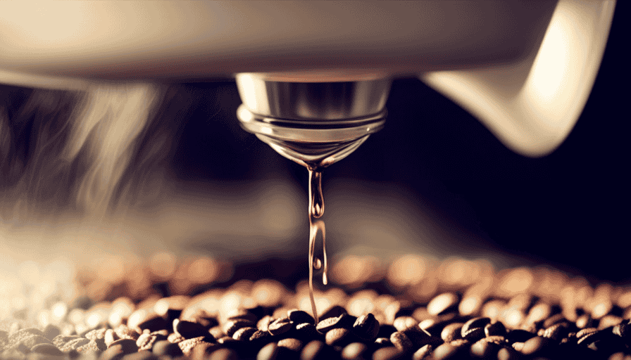 An image showcasing a close-up of freshly ground, medium-roasted coffee beans being poured into a pour-over brewer, highlighting the intricate patterns formed as the water slowly drips through the grounds