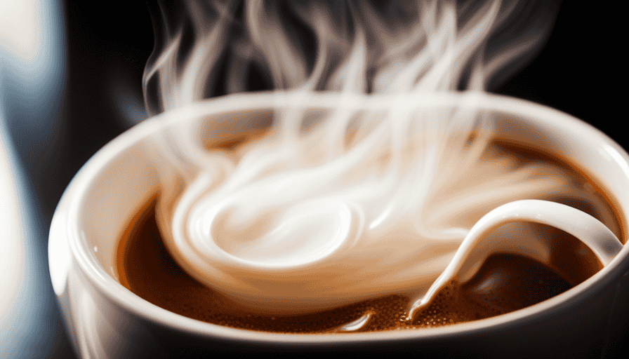 An image of a steaming cup of coffee adorned with a dollop of smooth, velvety non-dairy creamer, swirling elegantly