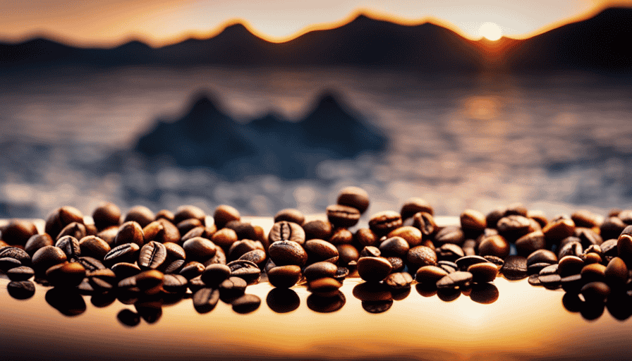 An image showcasing a diverse selection of freshly roasted coffee beans in various vibrant hues, elegantly displayed in transparent glass jars, reflecting the expertise and quality of Volcanica Coffee