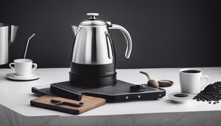 An image showcasing the sleek Bonavita Gooseneck Kettle, with its elegant stainless steel design, ergonomic handle, and precision pour spout, effortlessly cascading a stream of hot water onto a bed of coffee grounds, creating a perfect pour-over brew