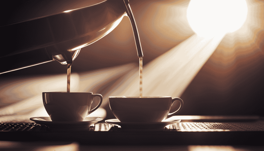 an image of a barista effortlessly pouring a stream of velvety coffee into a ceramic cup, with the sunlight filtering through the translucent brew, showcasing the rich hues and captivating aromas of a perfectly balanced coffee
