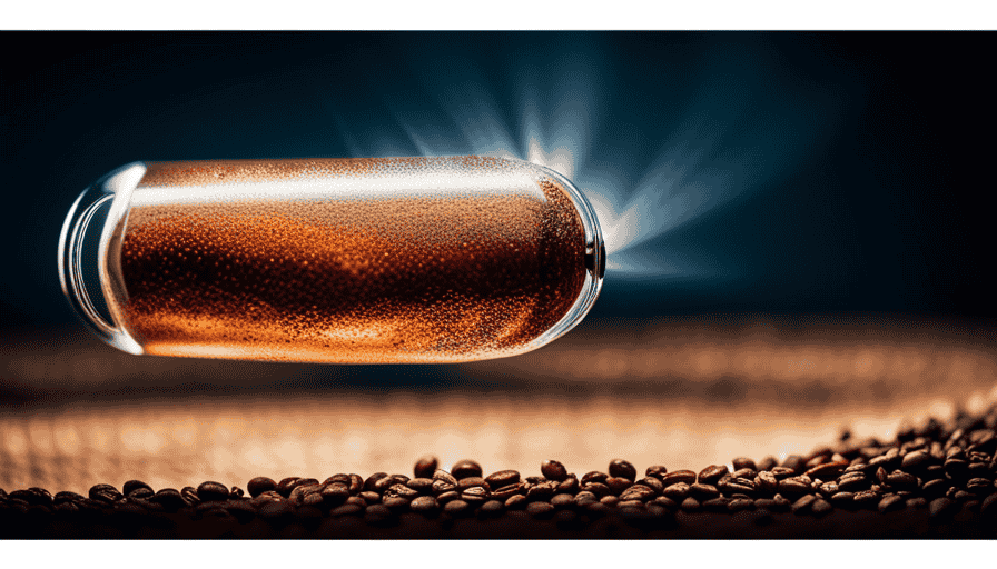 An image of a fizzing glass filled with Pepsi, surrounded by coffee beans, as a spotlight illuminates a caffeine molecule hidden within the soda, symbolizing the unexpected revelation of its true caffeine content