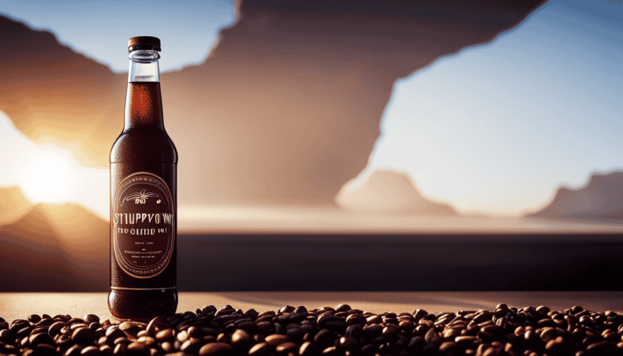 An image showcasing a sleek glass bottle of Stumptown Cold Brew Coffee, condensation glistening on its surface