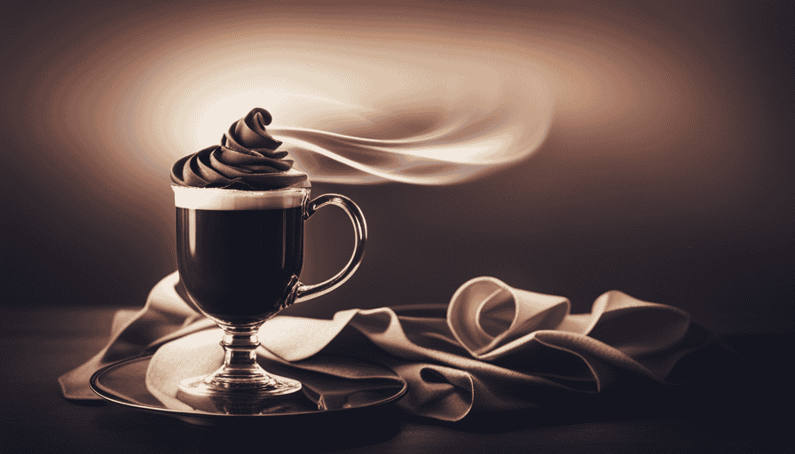 An image capturing the rich mocha experience: a steamy mug adorned with velvety swirls of dark chocolate, crowned with a frothy layer of whipped cream