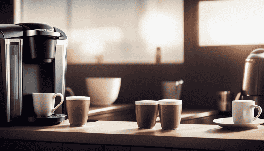 An image showcasing two distinct coffee brewing systems side by side: a sleek, modern Keurig machine with colorful K-Cups neatly stacked beside it, contrasted with a traditional coffee maker with a variety of coffee pods scattered around it