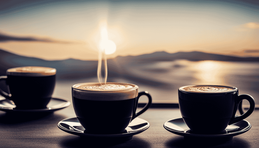 An image showcasing two separate cups, one filled with a rich, dark espresso topped with a velvety crema, and the other featuring a classic coffee with a lighter hue and a foamy layer