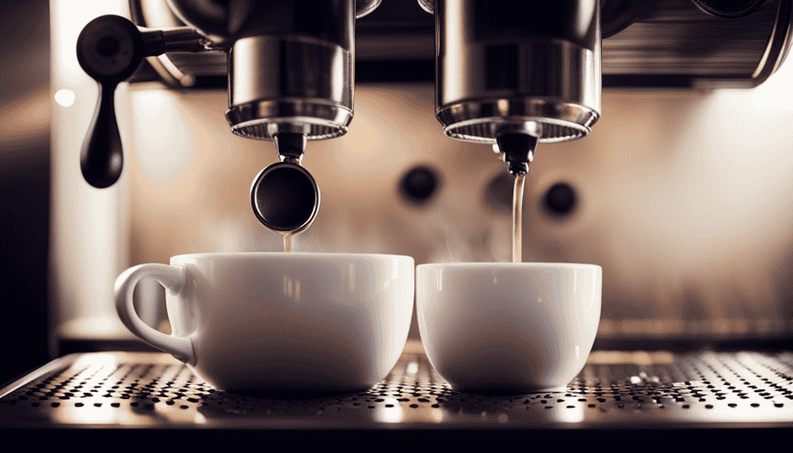 An image that showcases the Flair Espresso Maker in action: a skilled barista confidently pulling the lever, while golden-brown espresso streams into an elegant cup, surrounded by aromatic coffee beans and wisps of steam