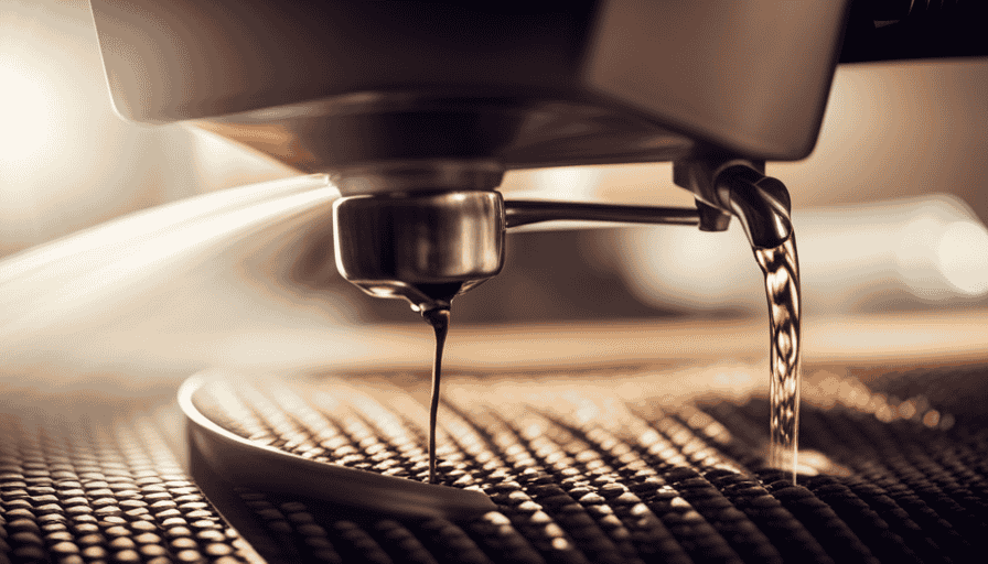 An image showcasing a barista pouring hot water onto finely ground coffee beans in an espresso machine, capturing the mesmerizing swirls and patterns forming as the temperature determines the extraction outcome