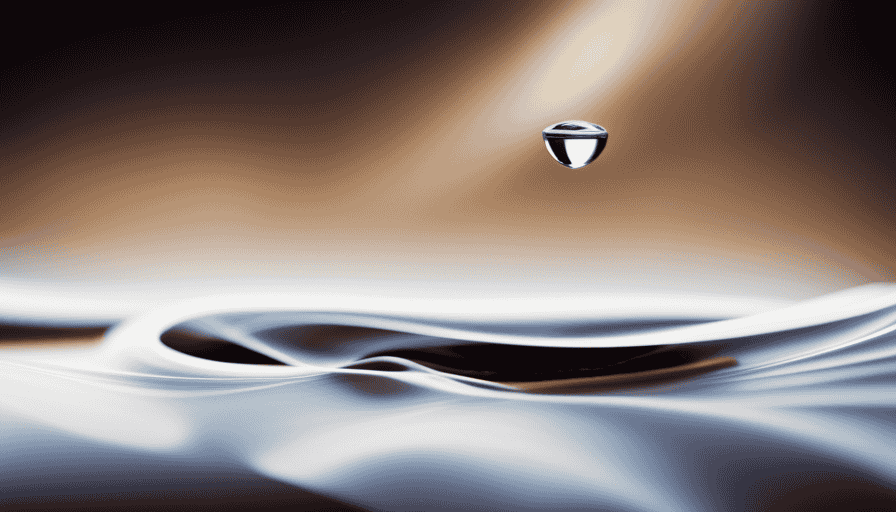 An image showcasing a close-up of a crystal-clear water droplet slowly filtering through a pristine coffee filter
