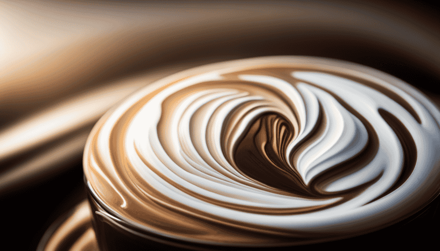 An image showcasing the rich, velvety swirls of a latte merging with the decadent, chocolatey hues of a mocha
